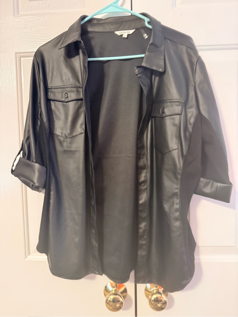 Cavalini Black Faux Leather Shirt Jacket